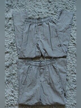 Chef Works Black White Checkered Elastic Drawstring Pants Size XS NWOT (2)